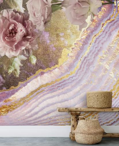 Metallic Floral Agate Wallpaper by Lara Skinner