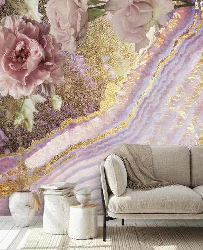 Metallic Floral Agaat Behang van Lara Skinner
