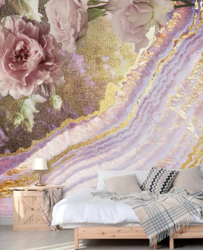 Papier peint métallisé en agate florale par Lara Skinner