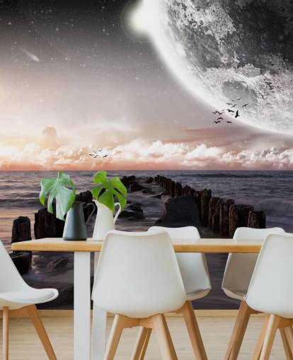 beach at night with large moon wallpaper beach at night with large moon wallpaper