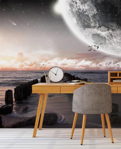 ranta yöllä suuri kuu tapetti