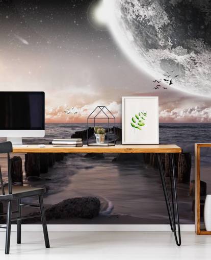 strand's nachts met groot maanbehang strand's nachts met groot maanbehang