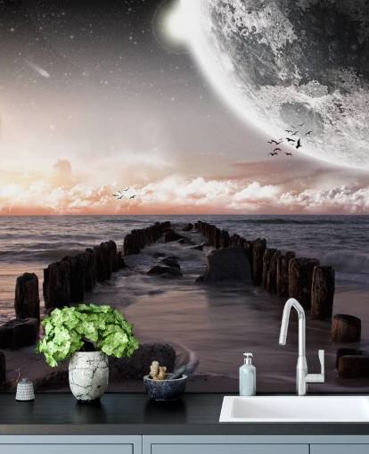 beach at night with large moon wallpaper beach at night with large moon wallpaper