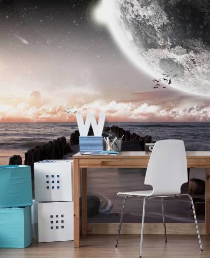 praia à noite com papel de parede lua grande praia à noite com papel de parede lua grande