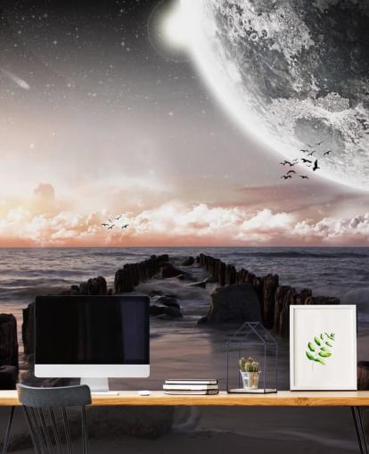 praia à noite com papel de parede lua grande praia à noite com papel de parede lua grande