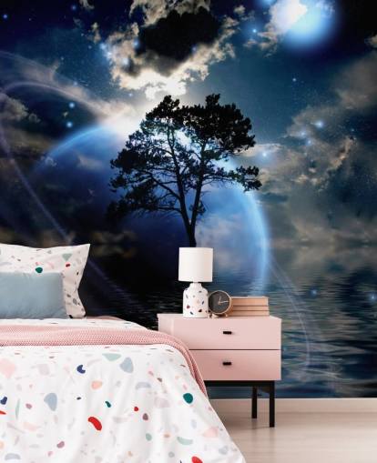 Decorazione murale con paesaggio alieno