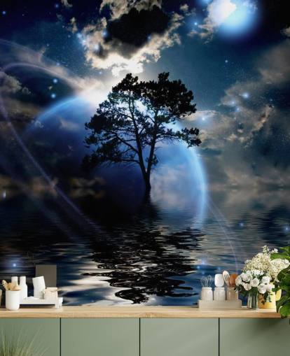 Decorazione murale con paesaggio alieno