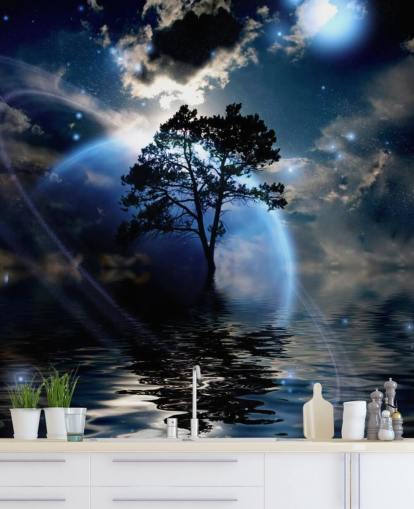 Decorazione murale con paesaggio alieno