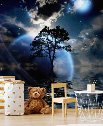 Decorazione murale con paesaggio alieno