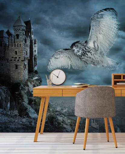 Owl Flying Around Ancient Castle Wall Mural Owl Flying Around Ancient Castle Wall Mural