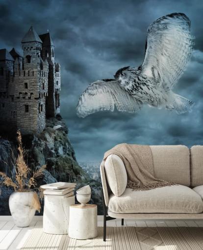 Décoration murale Chouette volant autour d'un ancien château