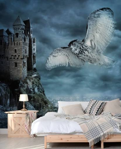 Décoration murale Chouette volant autour d'un ancien château