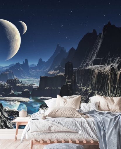 Moonlit Alien Valley Canyon Mural