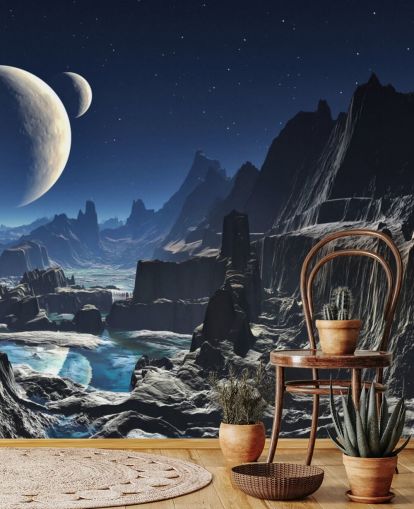Moonlit Alien Valley Canyon Mural