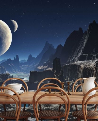 Moonlit Alien Valley Canyon Mural