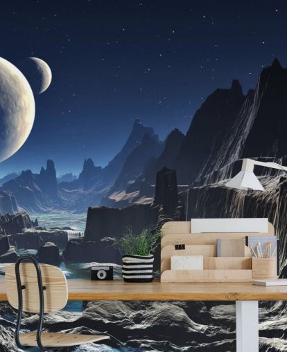 Moonlit Alien Valley Canyon Mural