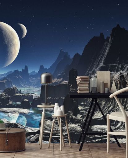 Moonlit Alien Valley Canyon Mural