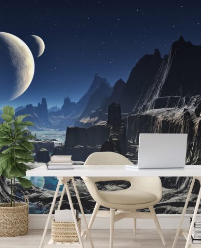 Moonlit Alien Valley Canyon Mural