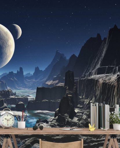 Mural Cañón extraterrestre iluminado por la luna