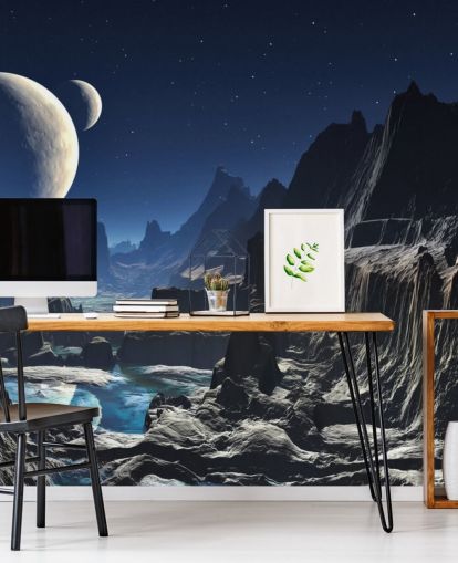 Moonlit Alien Valley Canyon Mural