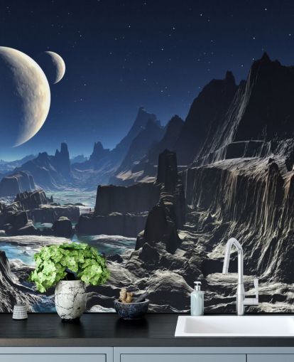 Moonlit Alien Valley Canyon Mural