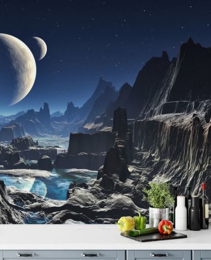 Moonlit Alien Valley Canyon Mural