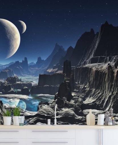 Moonlit Alien Valley Canyon Mural