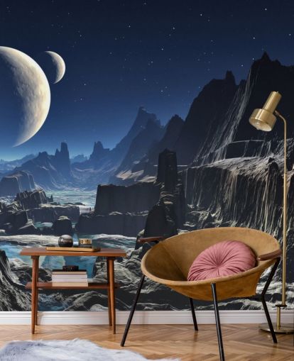 Moonlit Alien Valley Canyon Mural