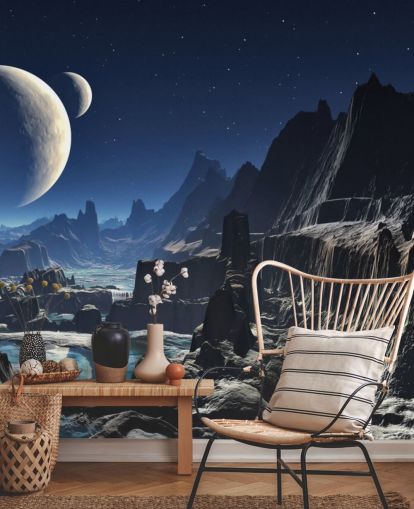 Moonlit Alien Valley Canyon Mural