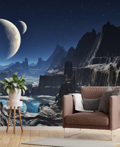 Moonlit Alien Valley Canyon Mural