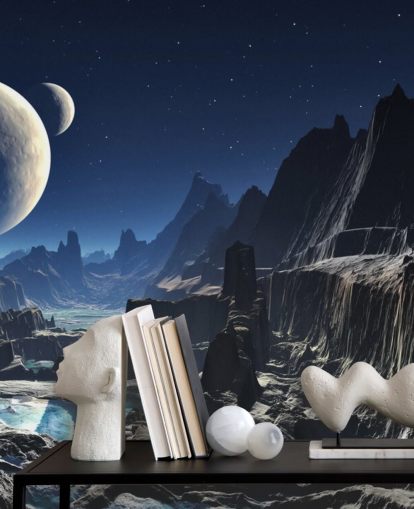 Moonlit Alien Valley Canyon Mural