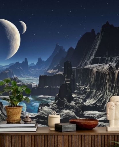 Moonlit Alien Valley Canyon Mural