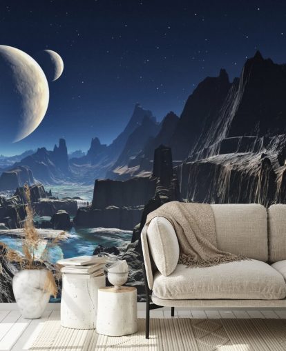 Moonlit Alien Valley Canyon Mural