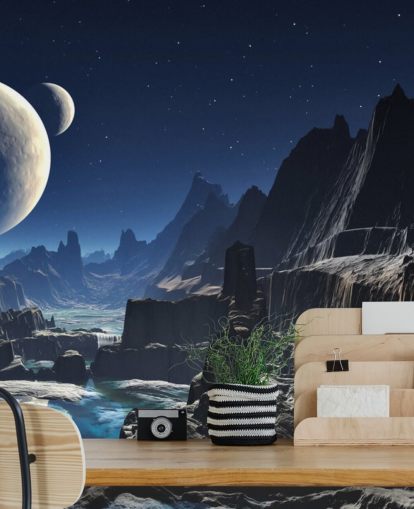 Moonlit Alien Valley Canyon Mural