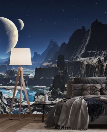 Moonlit Alien Valley Canyon Mural