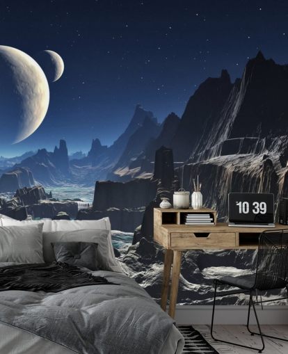 Mural Cañón extraterrestre iluminado por la luna
