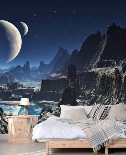 Moonlit Alien Valley Canyon Mural