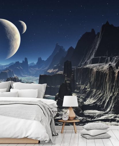 Moonlit Alien Valley Canyon Mural