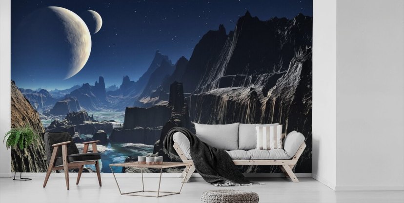 Moonlit Alien Valley Canyon Mural