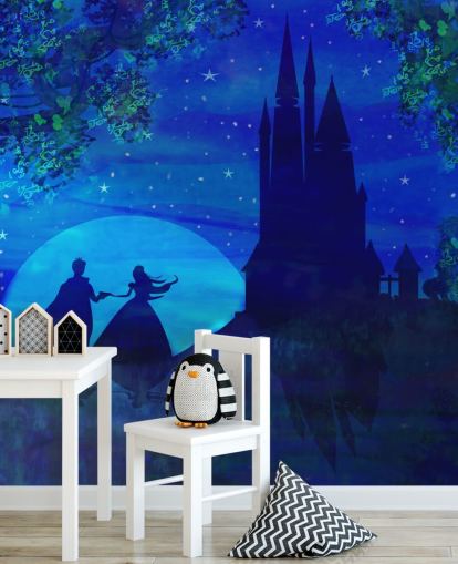 blue castle, prinzessin und prinz verträumt tapete
