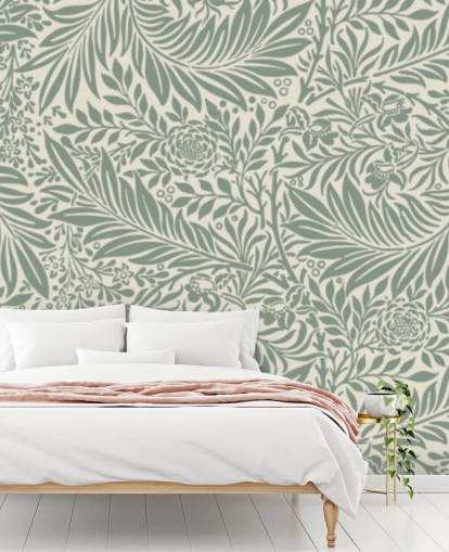 Papel pintado con estampado de larkspur en verde oliva de William Morris Papel pintado con estampado de larkspur en verde oliva de William Morris