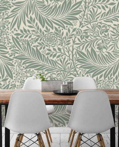 Larkspur pattern wallpaper in olive by William Morris