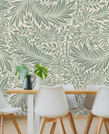 Larkspur pattern wallpaper in olive by William Morris