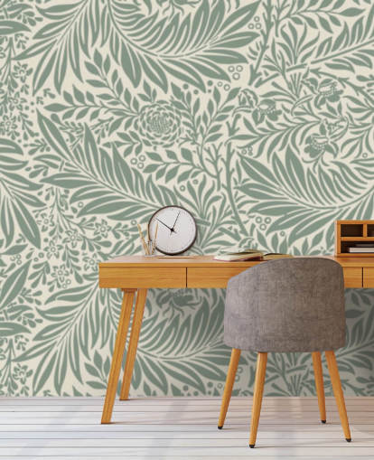 Papel de parede padrão Larkspur em verde-oliva por William Morris