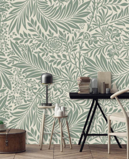 Larkspur pattern wallpaper in olive by William Morris