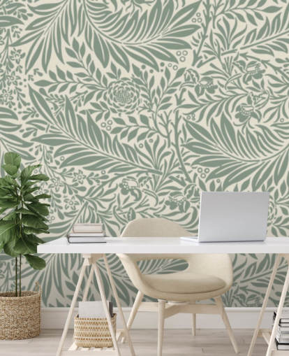 Papel de parede padrão Larkspur em verde-oliva por William Morris