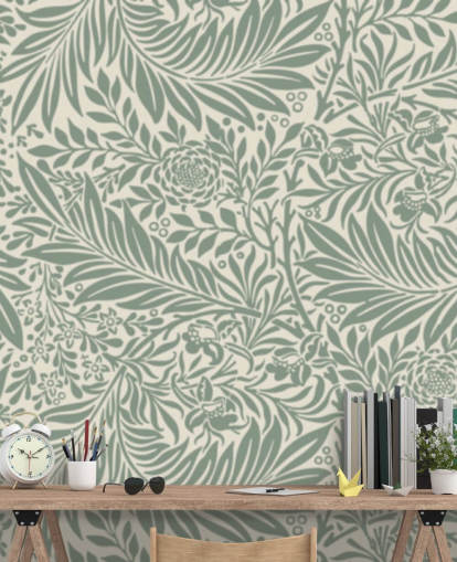Larkspur-patroonbehang in olijfgroen van William Morris