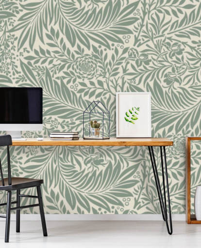 Larkspur mönster tapet i oliv av William Morris
