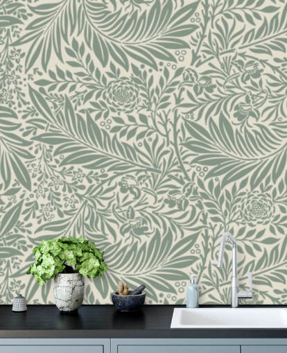 Larkspur mønster tapet i oliven af William Morris