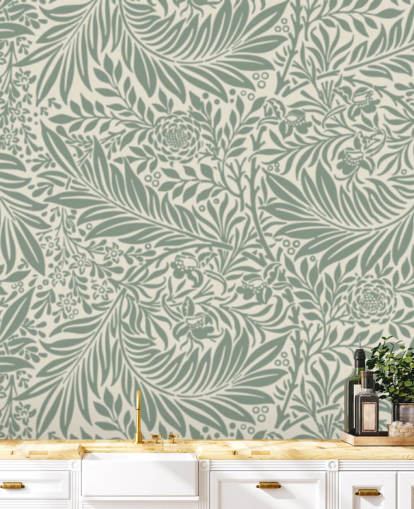 Papel pintado con estampado de larkspur en verde oliva de William Morris Papel pintado con estampado de larkspur en verde oliva de William Morris